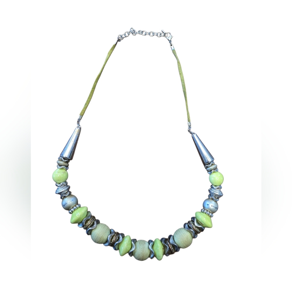 Vintage Beaded Statement Necklace Silver Tone Accents Boho‎ Chunky Bead Jewelry